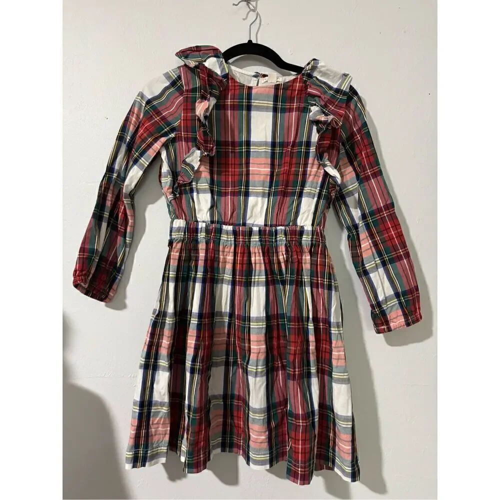 Crewcuts Girl ruffle trim dress in snowy Stewart tartan 10 girls